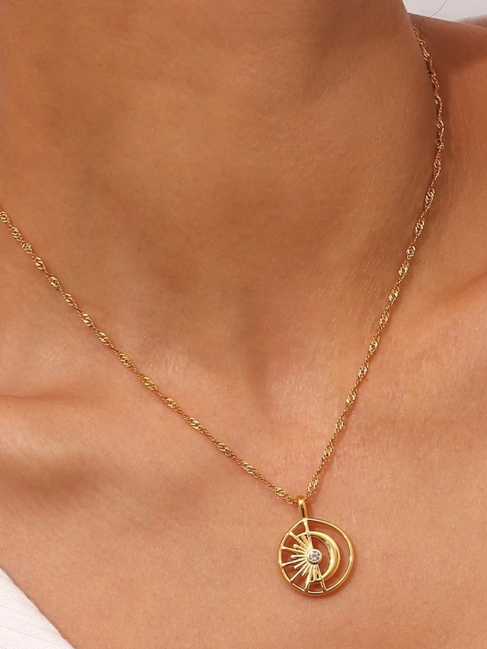 18K Gold Plated Sun, Moon and Star Pendant Necklace